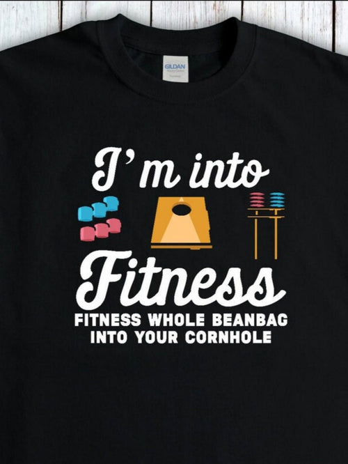 Men's Graphic T-Shirt Im Into Fitness Silly Colorful Beanbags With Game Cornhole Board