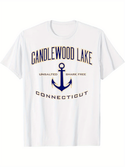 Men's Graphic T-Shirt Candlewood Lake Unsalted Shark Free With Blue Anchor Connecticut
