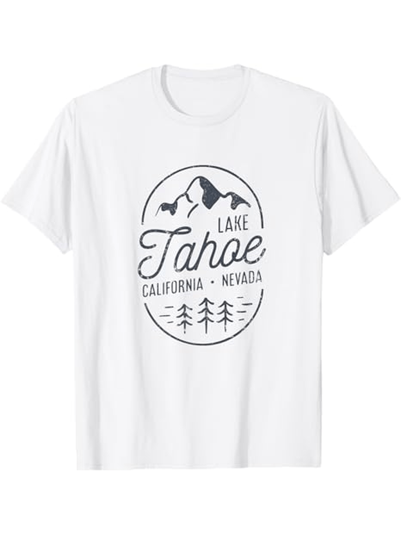 Men's Graphic T-Shirt Lake Tahoe Hand Drawn Pines With Majestic Mountains Under Soaring Birds T Shirt