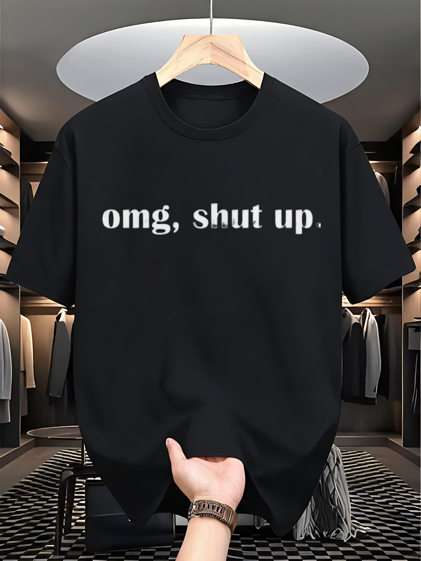 Men's Graphic T-Shirt Omg Shut Up Minimal Text Design Statement T Shirt