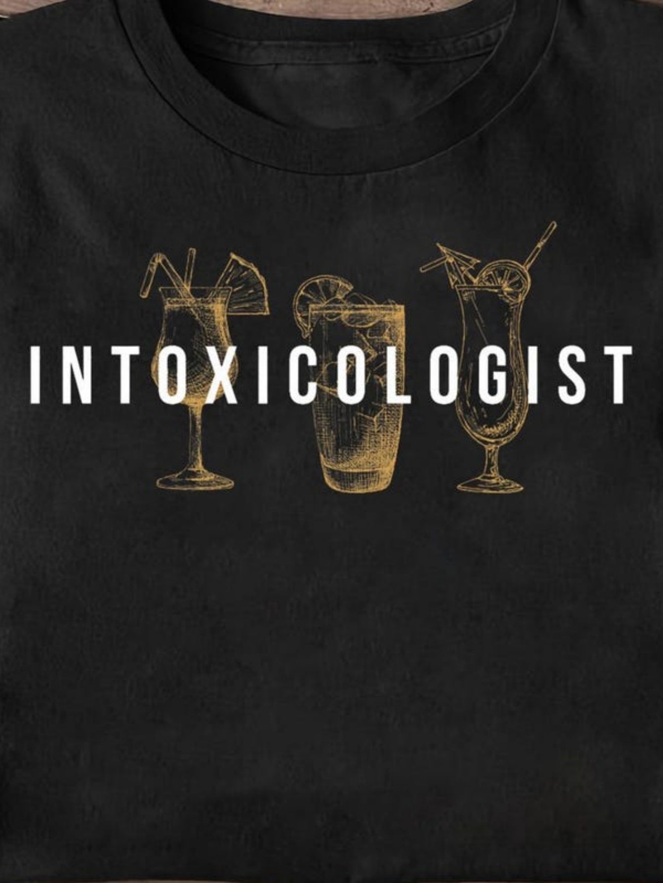 Men's Graphic T-Shirt Intoxicologist With Three Classic Cocktail Glasses Under Spotlight