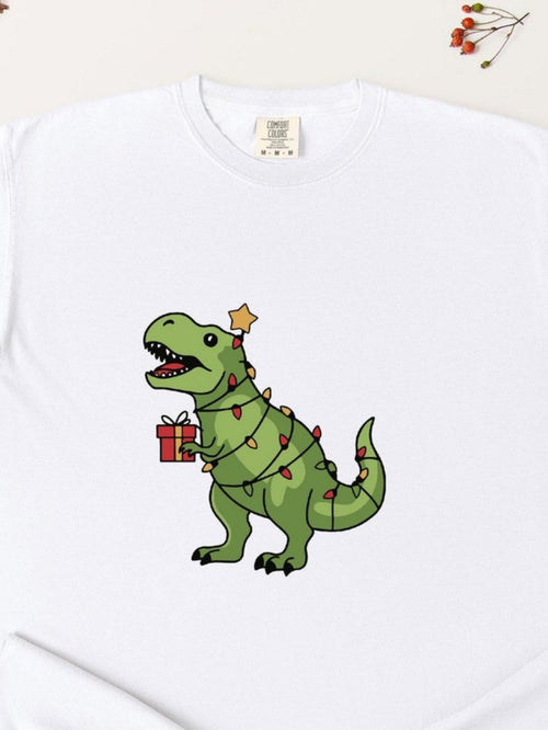 Men's Graphic T-Shirt Festive Dinosaur Wrapped With Lights Carrying Christmas Gift Dinosaur