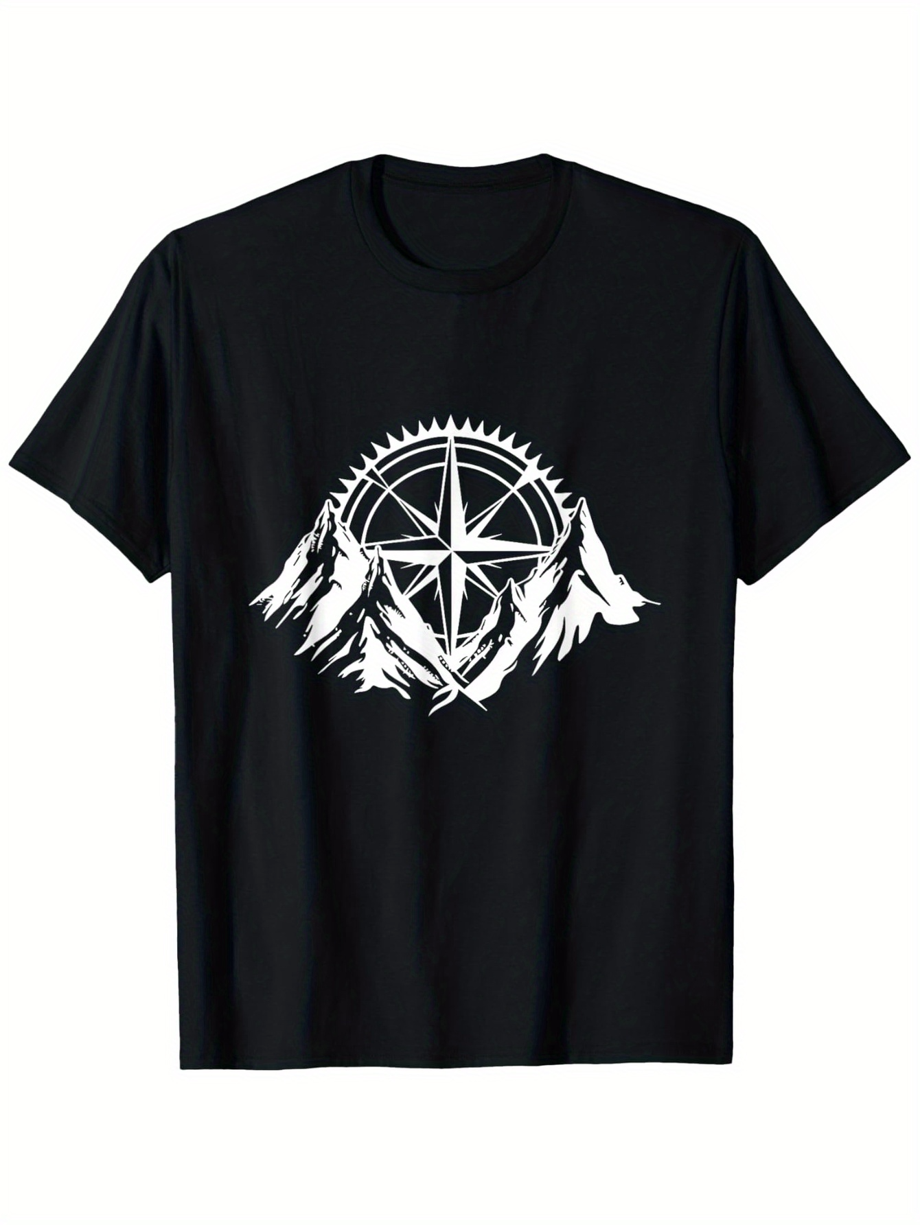 Men's Graphic T-Shirt Snowcapped Mountain Peaks With Bicycle Gear Wheel Among Wilderness Mountains