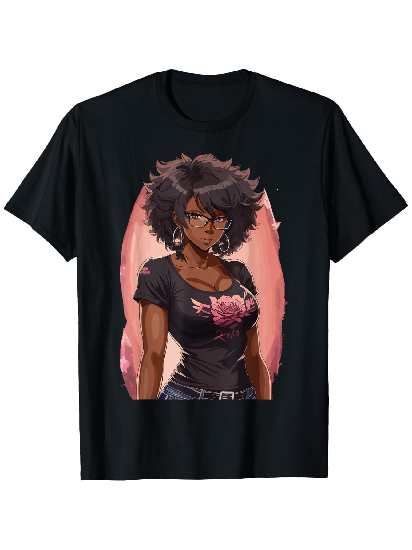 Men's Graphic T-Shirt Confident Woman With Glasses Illustration Surrounded By Pink Accents