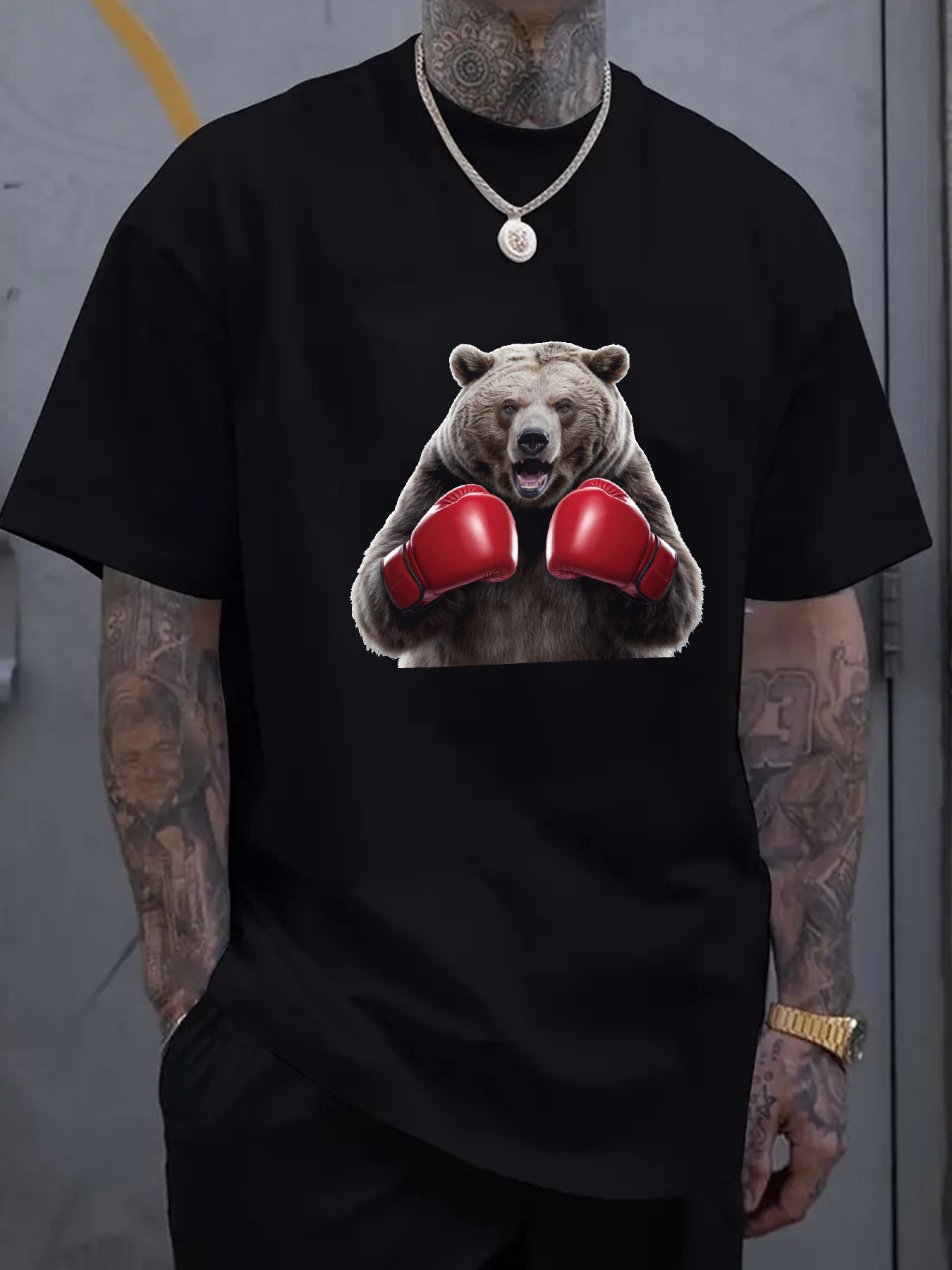 Men's Graphic T-Shirt Fierce Brown Bear With Red Boxing Gloves In Strength Pose Bear