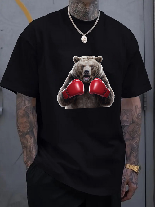 Men's Graphic T-Shirt Fierce Brown Bear With Red Boxing Gloves In Strength Pose Bear