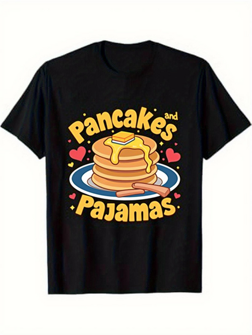 Men's Graphic T-Shirt Pancakes And Pajamas Heart Sprinkles And Maple Syrup Breakfast Pancake Stack