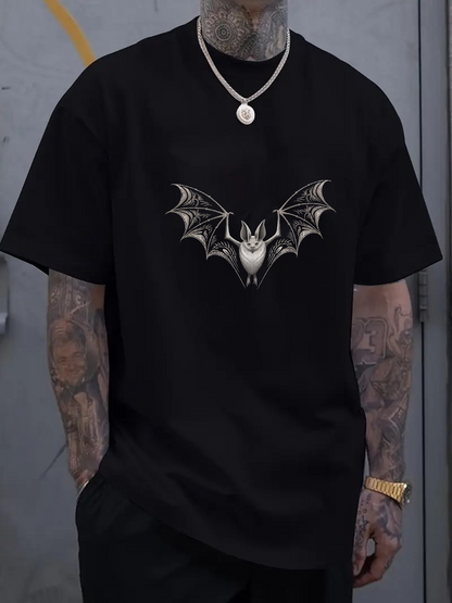 Men's Graphic T-Shirt Dark Urban Night With Spreading Wings Enigmatic Flying Bat