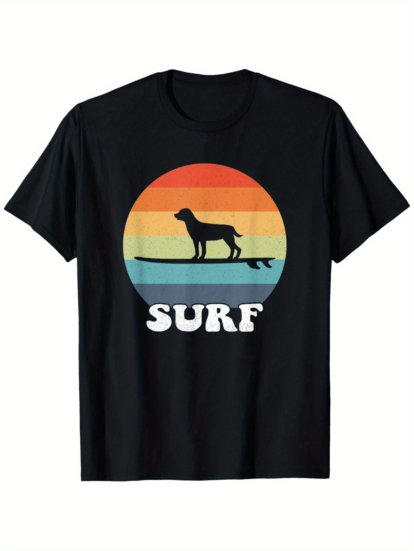 Men's Graphic T-Shirt Surf Vintage Sunset With Dog Surfboard And Ocean Wave