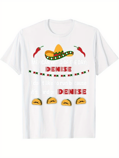Men's Graphic T-Shirt Denise Patterned Chilis Sombrero And Tacos Festive Taco