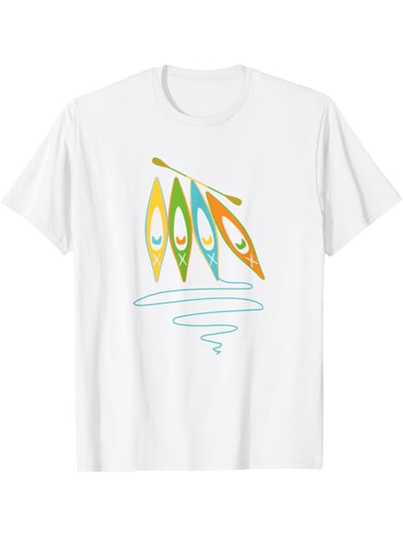 Men's Graphic T-Shirt Colorful Abstract Shapes Floating Over Gentle Rippling Water Kayak