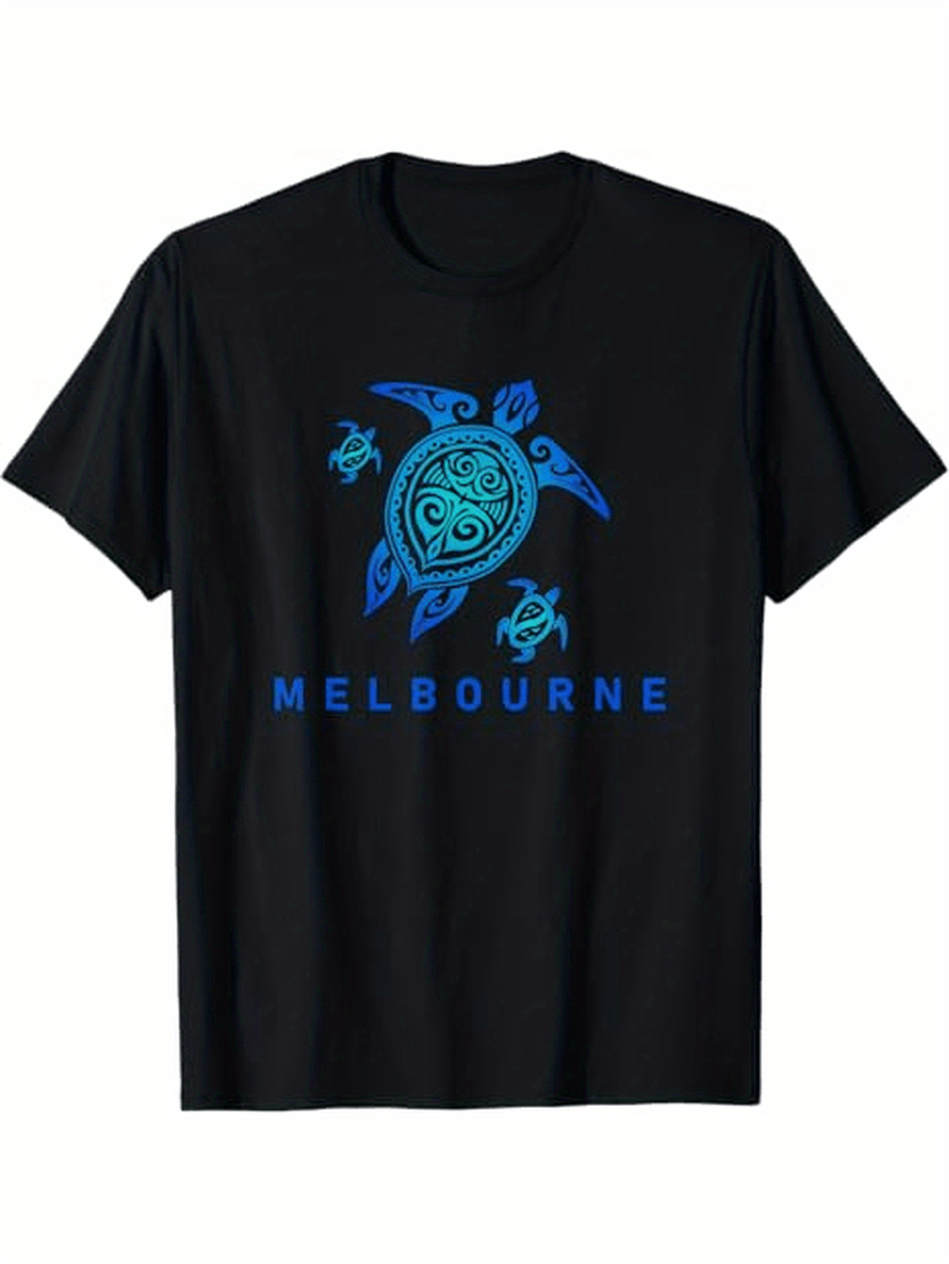 Men's Graphic T-Shirt Melbourne Blue Tribal Pattern With Sea Turtle Motif Centered Graceful Turtle