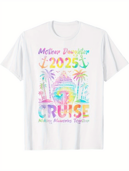 Men's Graphic T-Shirt Mother Daughter 2025 Cruise Palm Trees Beach Sun Holiday Shirt