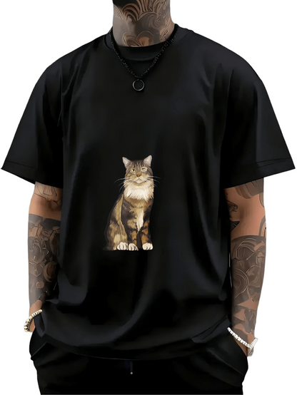 Men's Graphic T-Shirt Soft Fur Realistic Style Sitting Brown Tabby Cat