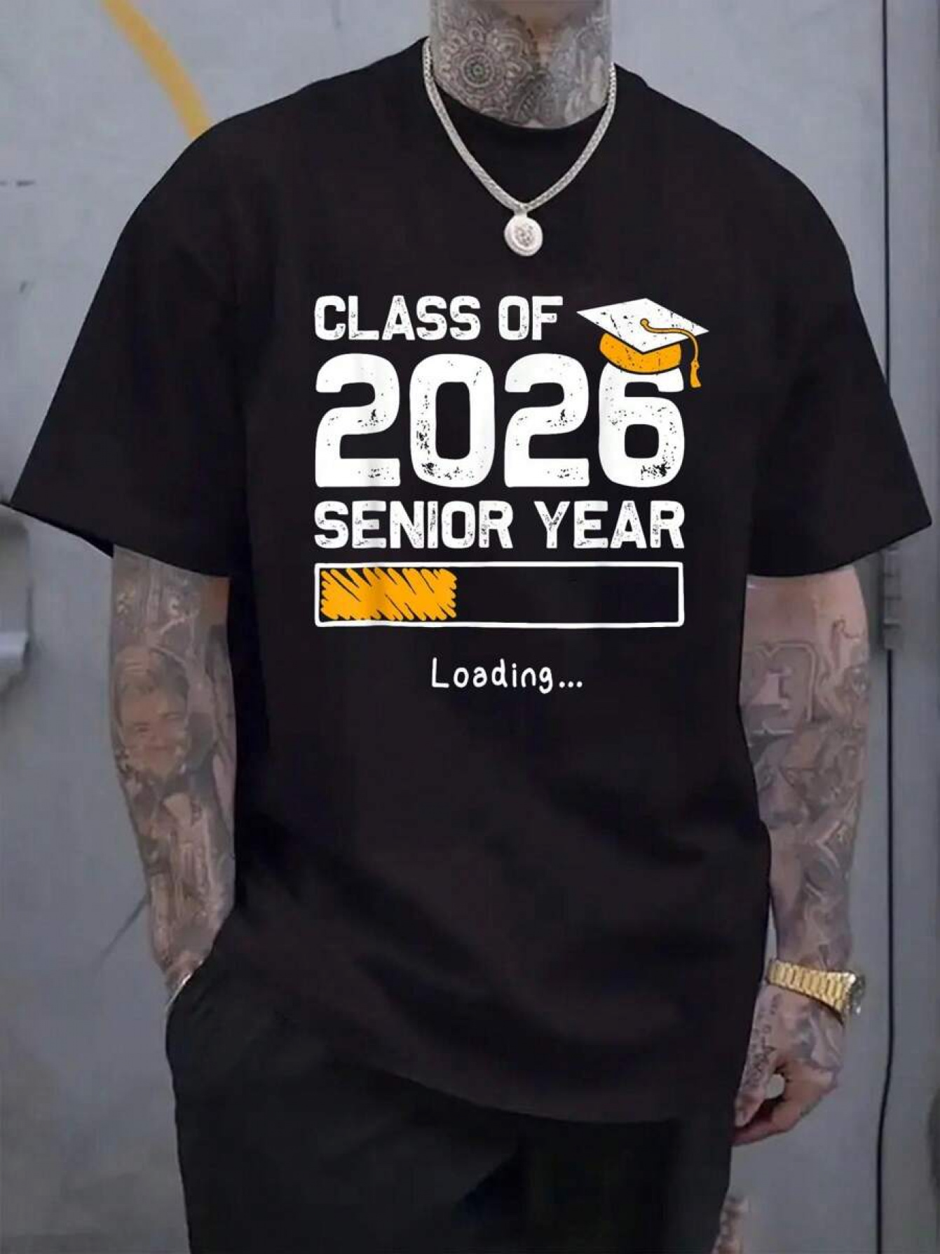 Men's Graphic T-Shirt Class Of 2026 Senior Year Loading Bar Graduation Cap T Shirt