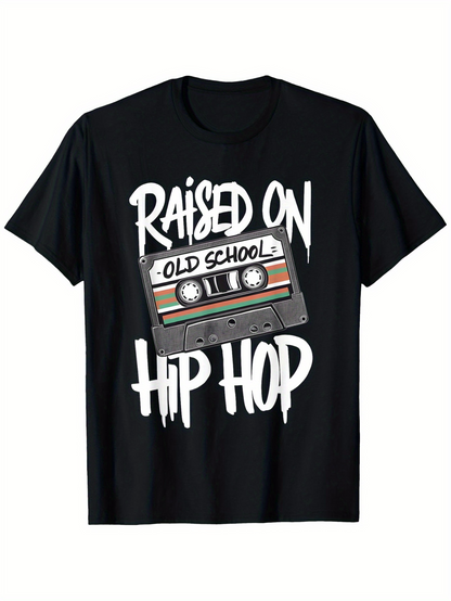 Men's Graphic T-Shirt Raised On Old School Music With Retro Cassette Tape Hip Hop