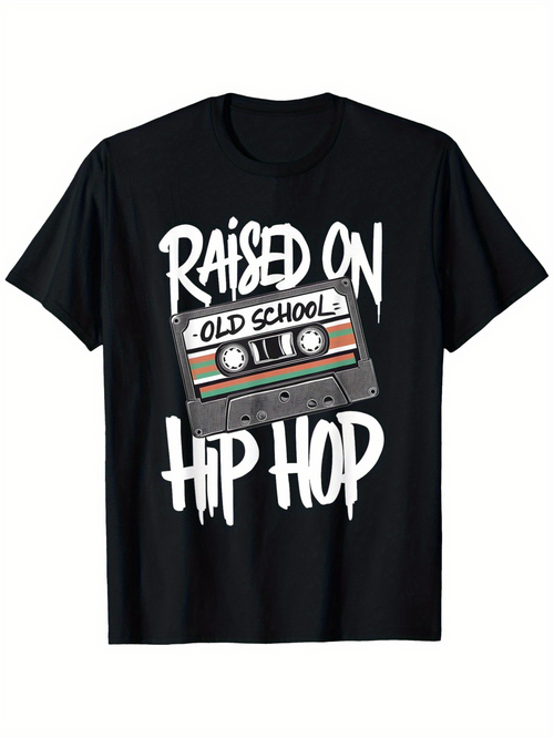 Men's Graphic T-Shirt Raised On Old School Music With Retro Cassette Tape Hip Hop