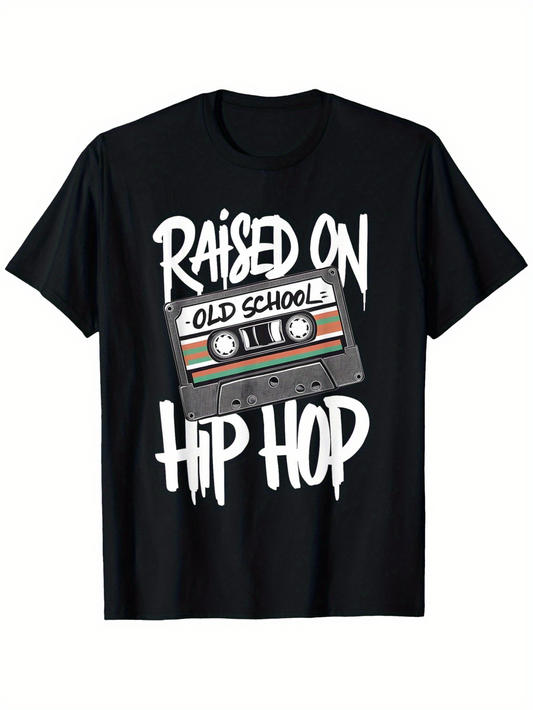 Men's Graphic T-Shirt Raised On Old School Music With Retro Cassette Tape Hip Hop