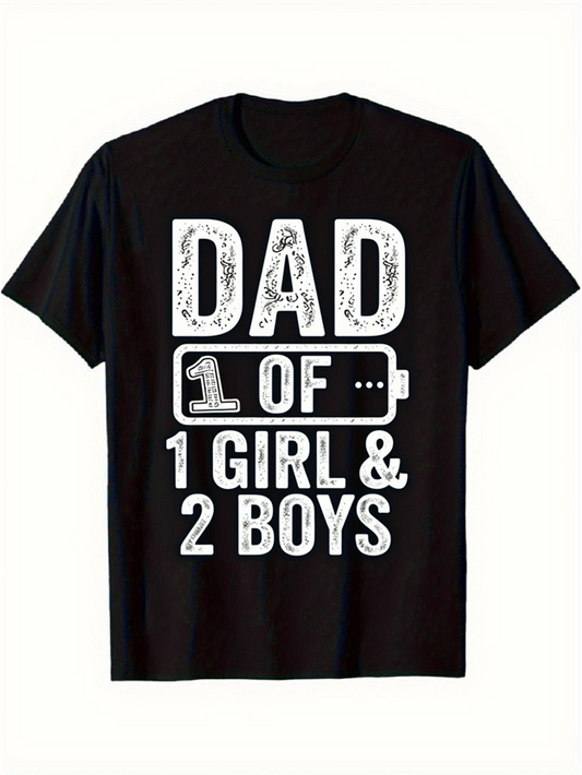Men's Graphic T-Shirt Low Battery Symbol With Dad Of One Girl And Two Boys