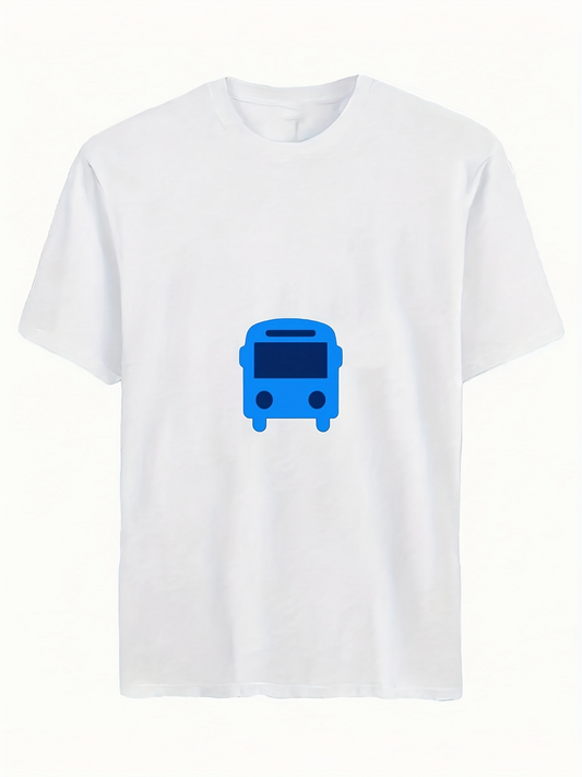 Men's Graphic T-Shirt Minimalist Graphic Blue Bus Symbol Under Soft White Light Bus