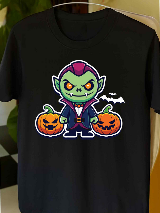 Men's Graphic T-Shirt Cartoon Vampire Count With Grinning Pumpkins And Flying Bats Halloween