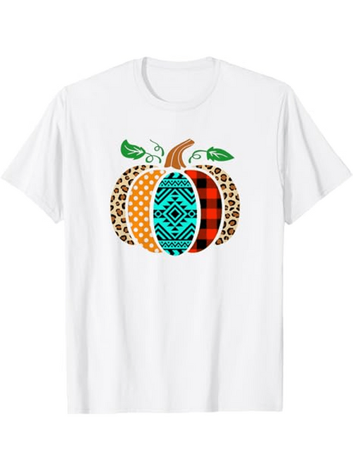 Men's Graphic T-Shirt Vibrant Geometric Patterns With Animal Prints Surrounding Colorful Pumpkin