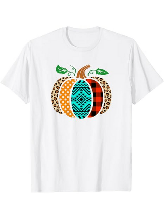 Men's Graphic T-Shirt Vibrant Geometric Patterns With Animal Prints Surrounding Colorful Pumpkin