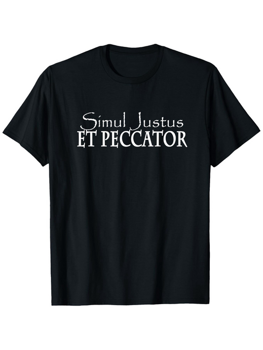 Men's Graphic T-Shirt Simul Justus Et Peccator Bold White Contrast Lettering T Shirt