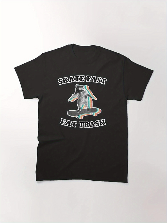 Men's Graphic T-Shirt Skate Fast With Urban Trash Eating Raccoon Illustration