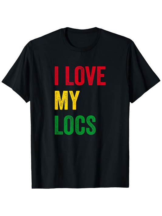 Men's Graphic T-Shirt I Love My Locs Bold Text With Bright Tri Color Lettering Statement