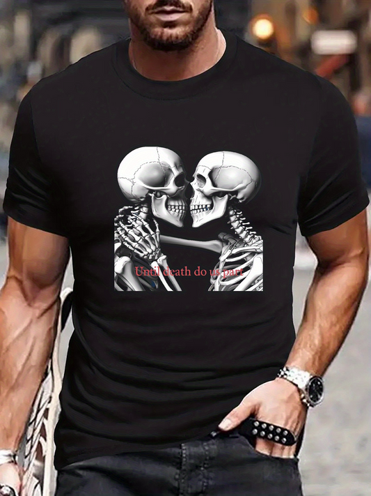 Men's Graphic T-Shirt Till Death Do Us Part Laughing Skeletons In Romantic Embrace