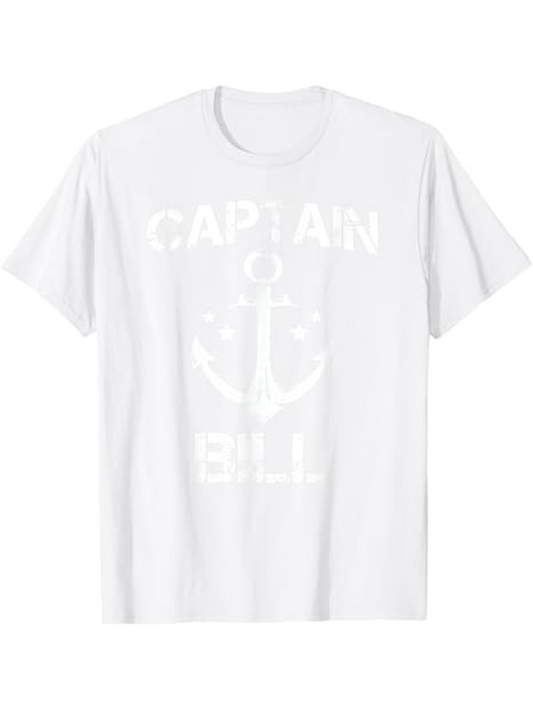 Men's Graphic T-Shirt Captain Bill Nautical Anchor Surrounded By Oceanic Motifs White T Shirt