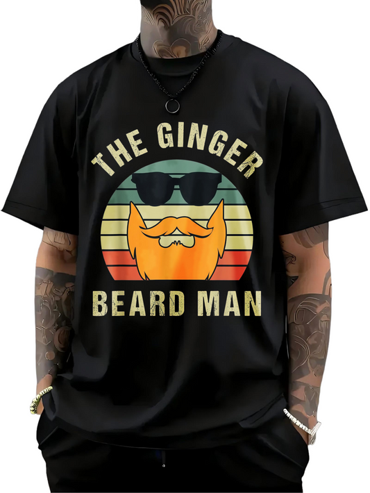 Men's Graphic T-Shirt The Ginger Beard Man Retro Stripe With Sunglasses And Orange Beard Graphic Man