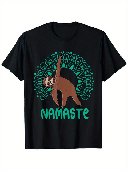Men's Graphic T-Shirt Namaste Playful Sloth With Mandala Pattern Centered Sloth Design