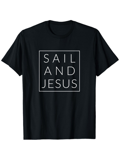 Men's Graphic T-Shirt Sail And Jesus Minimalist Square Typography With Simple Lines T Shirt
