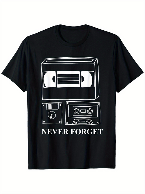 Men's Graphic T-Shirt Never Forget Vintage Media Tape Memory With Cassette Floppy Disk And Video Tape