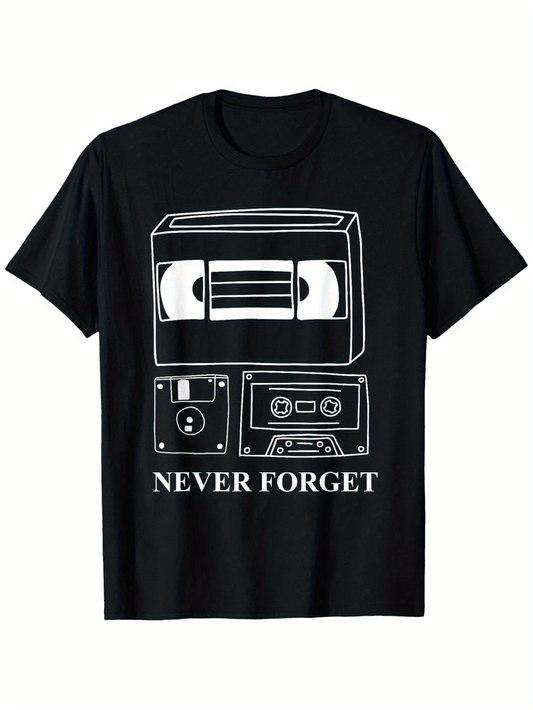 Men's Graphic T-Shirt Never Forget Vintage Media Tape Memory With Cassette Floppy Disk And Video Tape