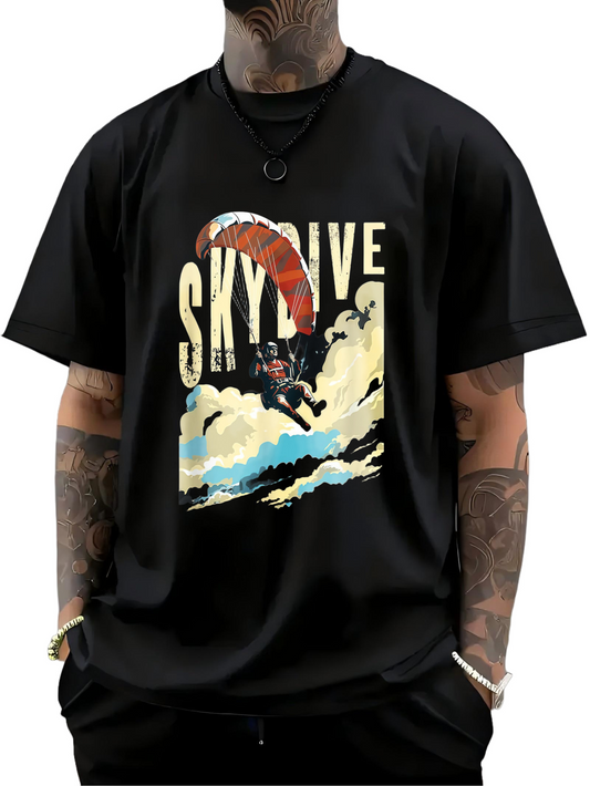 Men's Graphic T-Shirt Skydive Parachuter Under Blue Sky With Clouds