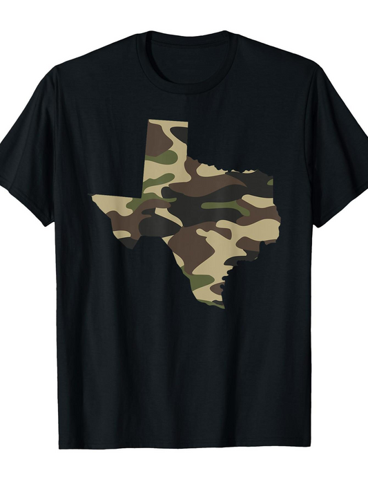 Men's Graphic T-Shirt Classic Camouflage Pattern Shaped As The State Of Texas