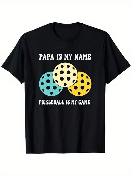 Men's Graphic T-Shirt Papa Is My Name Playful Colorful Sports Pickleball Balls Design