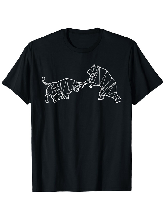 Men's Graphic T-Shirt Geometric Lines Facing Off In Stylized Powerful Bull And Bear