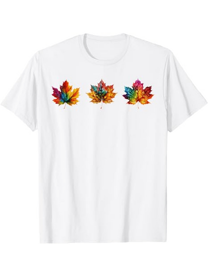Men's Graphic T-Shirt Vivid Rainbow Hues On Falling Autumn Maple Leaf Trio