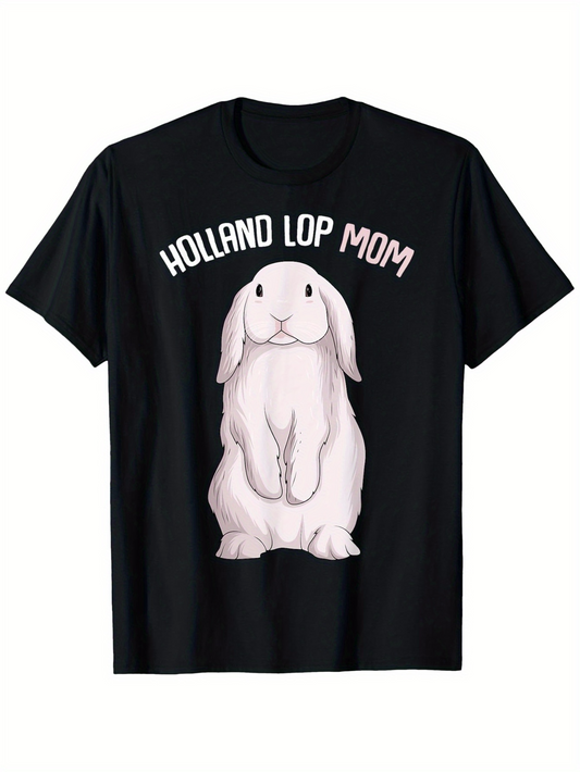 Men's Graphic T-Shirt Holland Lop Mom Fluffy White Rabbit Sitting With Soft Fur Bunny