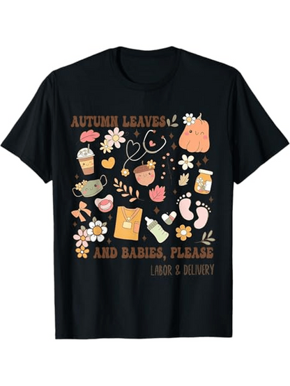 Men's Graphic T-Shirt Autumn Leaves With Cozy Cups Daisies Hearts Baby Socks Book Fall T Shirt