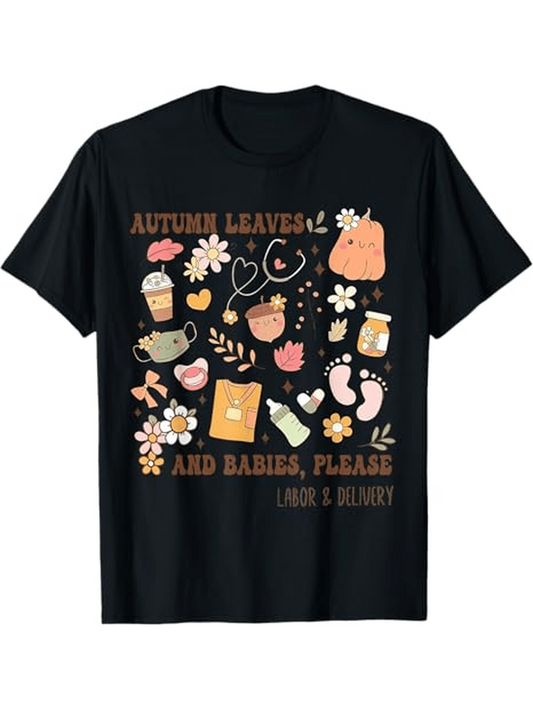 Men's Graphic T-Shirt Autumn Leaves With Cozy Cups Daisies Hearts Baby Socks Book Fall T Shirt
