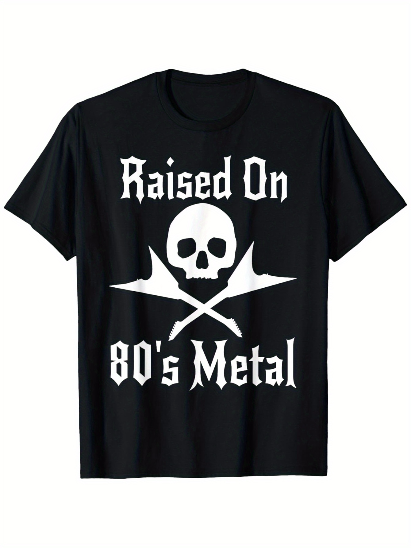 Men's Graphic T-Shirt Raised On 80s Metal With Skull And Crossed Guitars Graphic