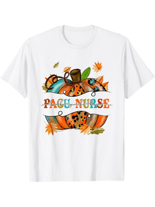 Men's Graphic T-Shirt PACU Nurse Autumn Leaves With Colorful Patterned Pumpkin