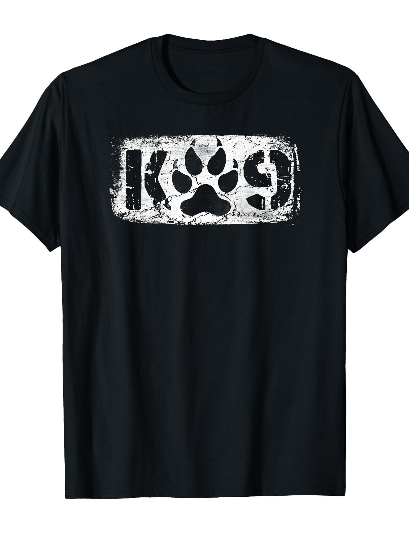 Men's Graphic T-Shirt Distressed White Stencil Design With Animal Paw Print K9