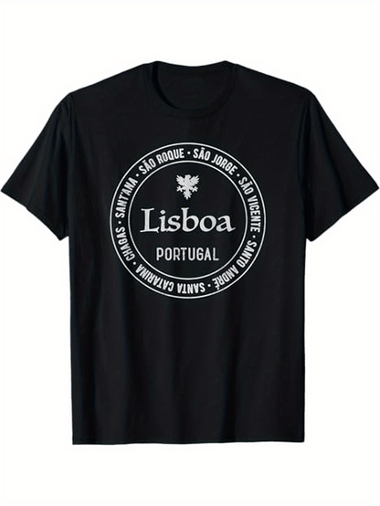 Men's Graphic T-Shirt Lisboa Portugal Round Badge With Location Names Circle Emblem