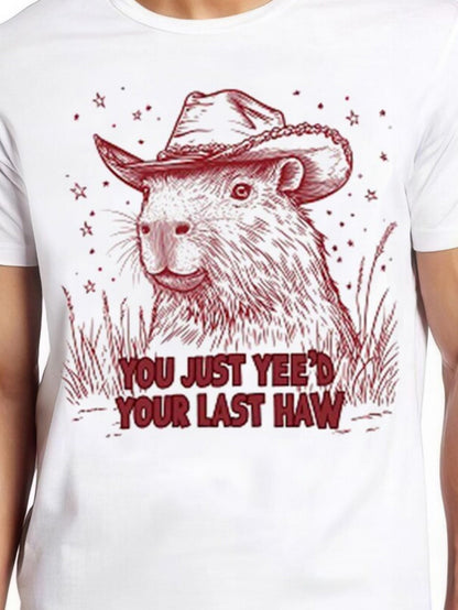 Men's Graphic T-Shirt You Just Yeed Your Last Haw Starry Fields With Cowboy Hat Wearing Capybara